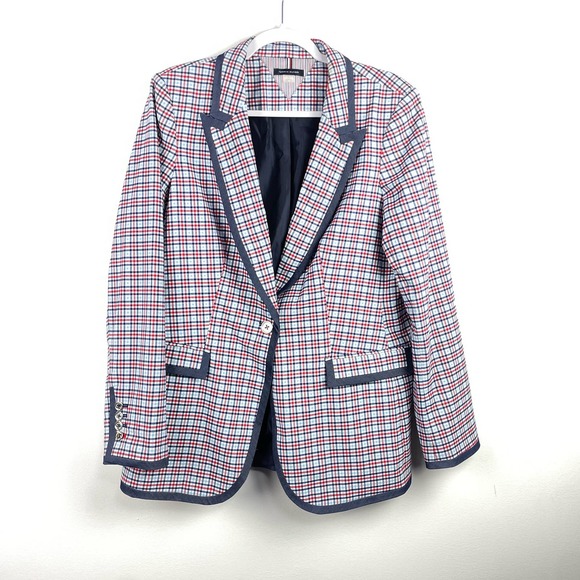 Tommy Hilfiger Jackets & Blazers - Tommy Hilfiger Red White Blue Plaid Blazer Suit Coat Women’s Plus Size 16